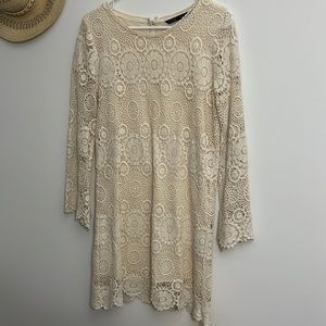 Beige flower long sleeve lace dress from Zara